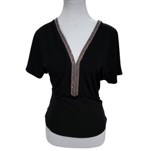 Jacaranda Short Sleeve Rhinestone Blouse Size Small